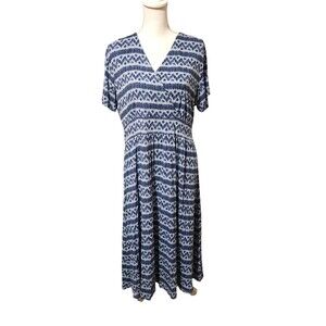 LL Bean Knit Dress Short Sleeve Cross Over Top Blue Stripe Womens Size 1X-Reg